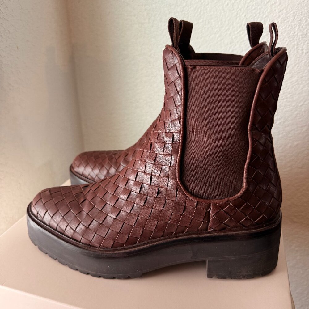 Loeffler Randall Reggie Espresso Woven Chelsea Boot 10.5 Lug Sole Platform